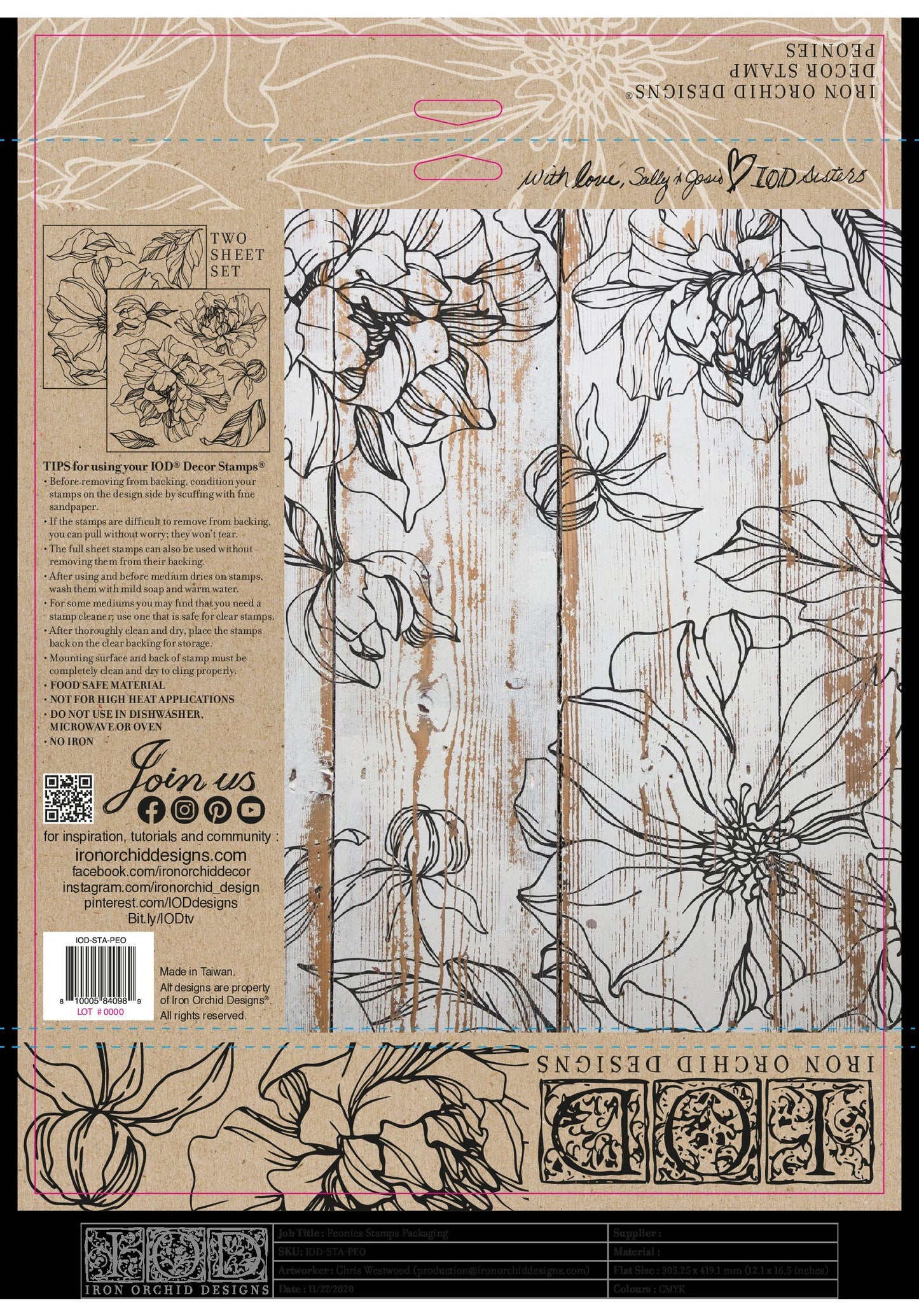 PEONIES, 2 Sheets ~ IOD Decor Stamps